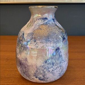 Handblown Iridescent Purple Glass Bud Vase handcrafted pottery signed